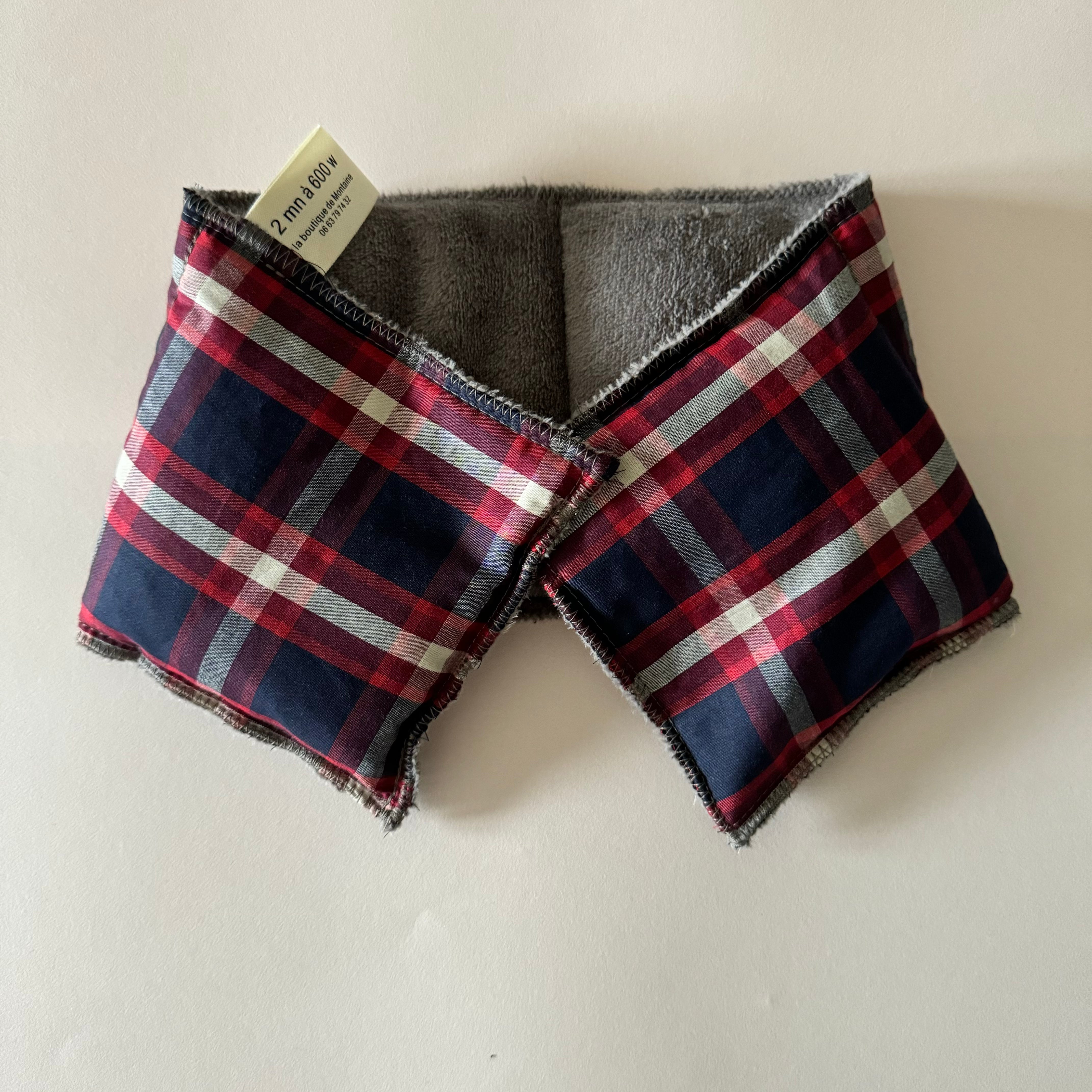 Bouillotte tour de cou rectangle écossaise  bleu/rouge/gris