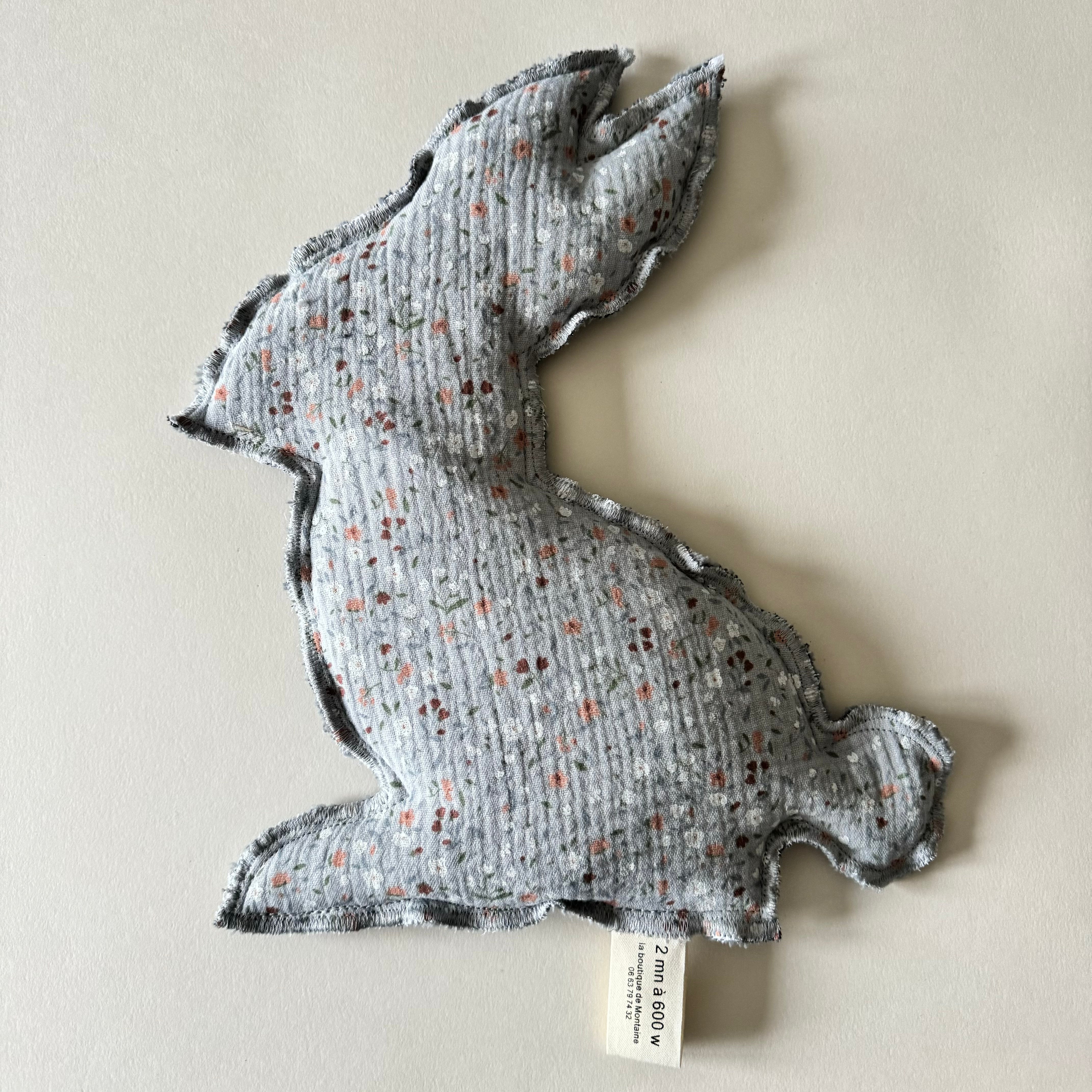 Bouillotte Lapin double gaze fleur gris/gris