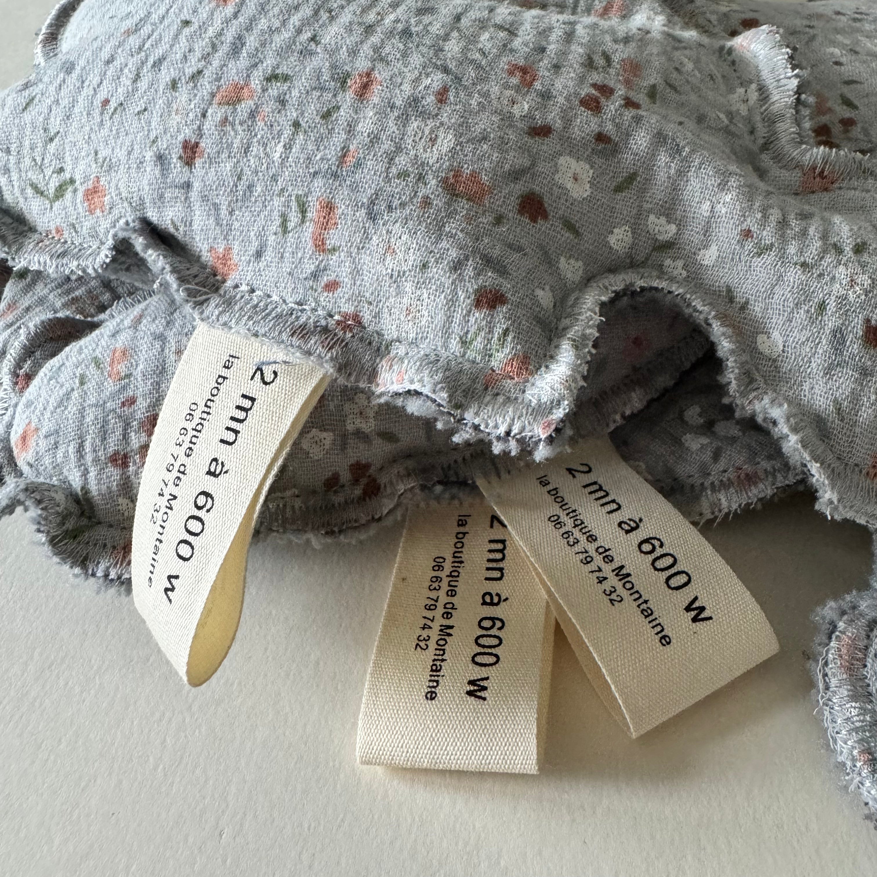 Bouillotte Ourson double gaze fleur gris/gris