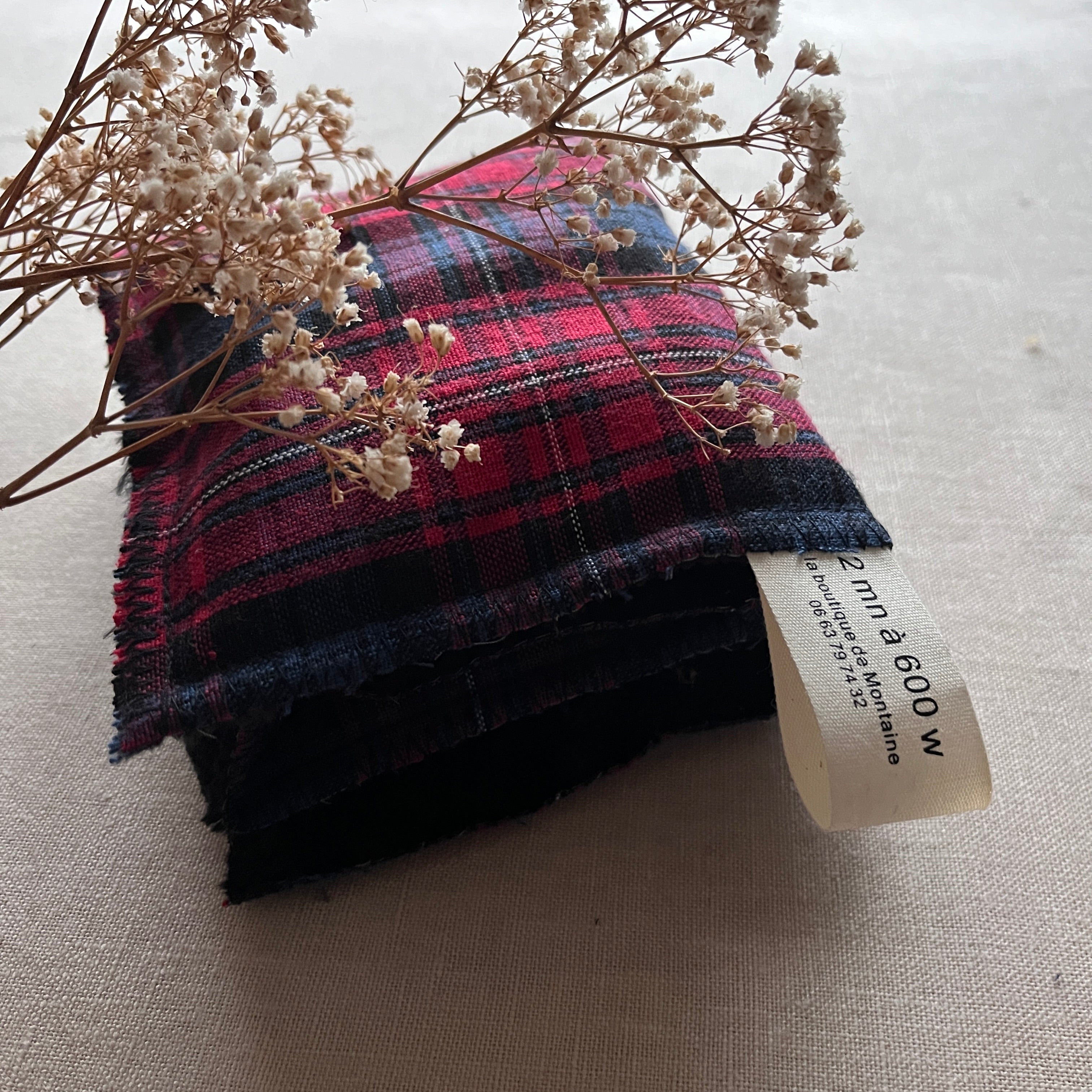 Bouillotte tour de cou rectangle tartan rouge/bleu/noir