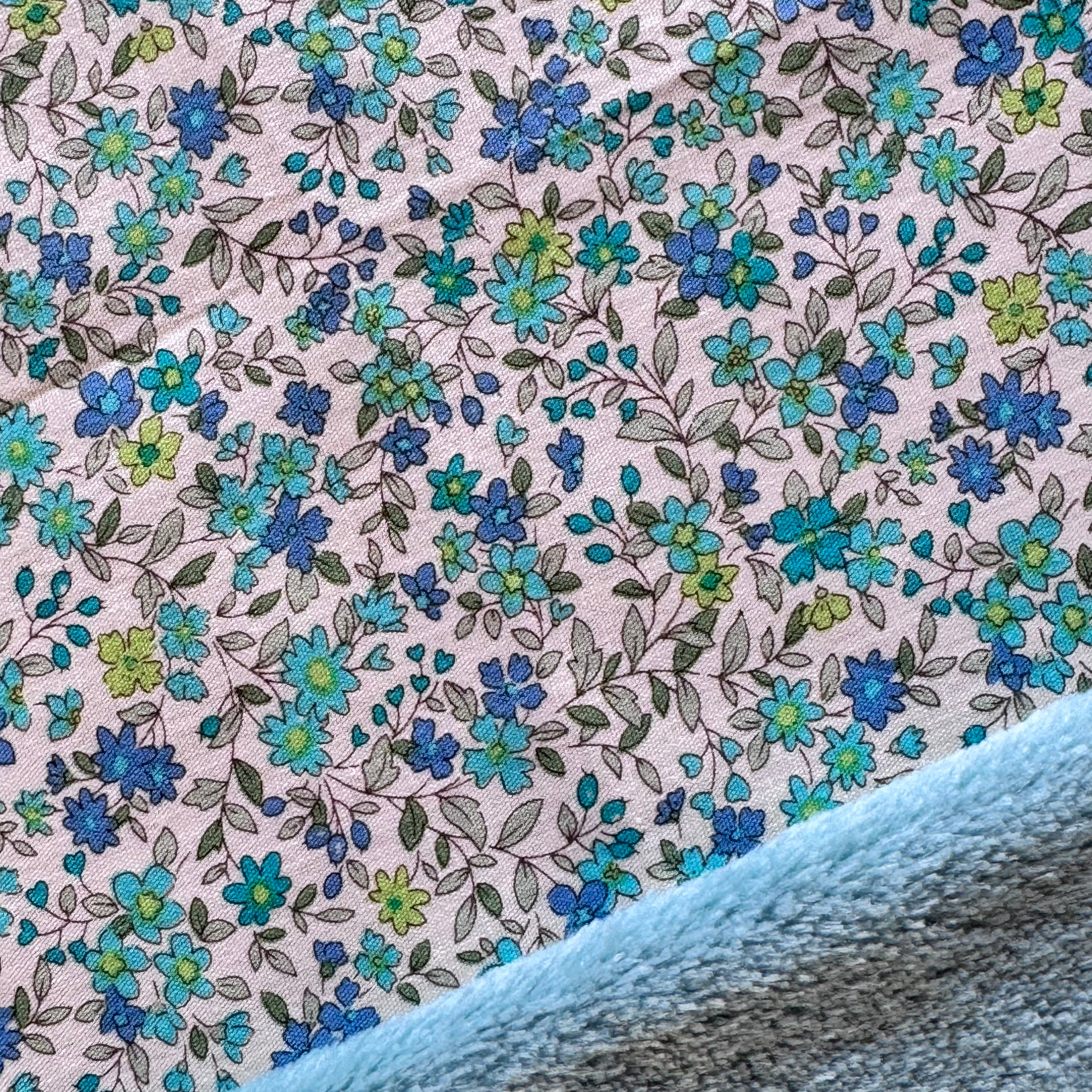 Kit Bouillotte coeur fleurettes/bleu