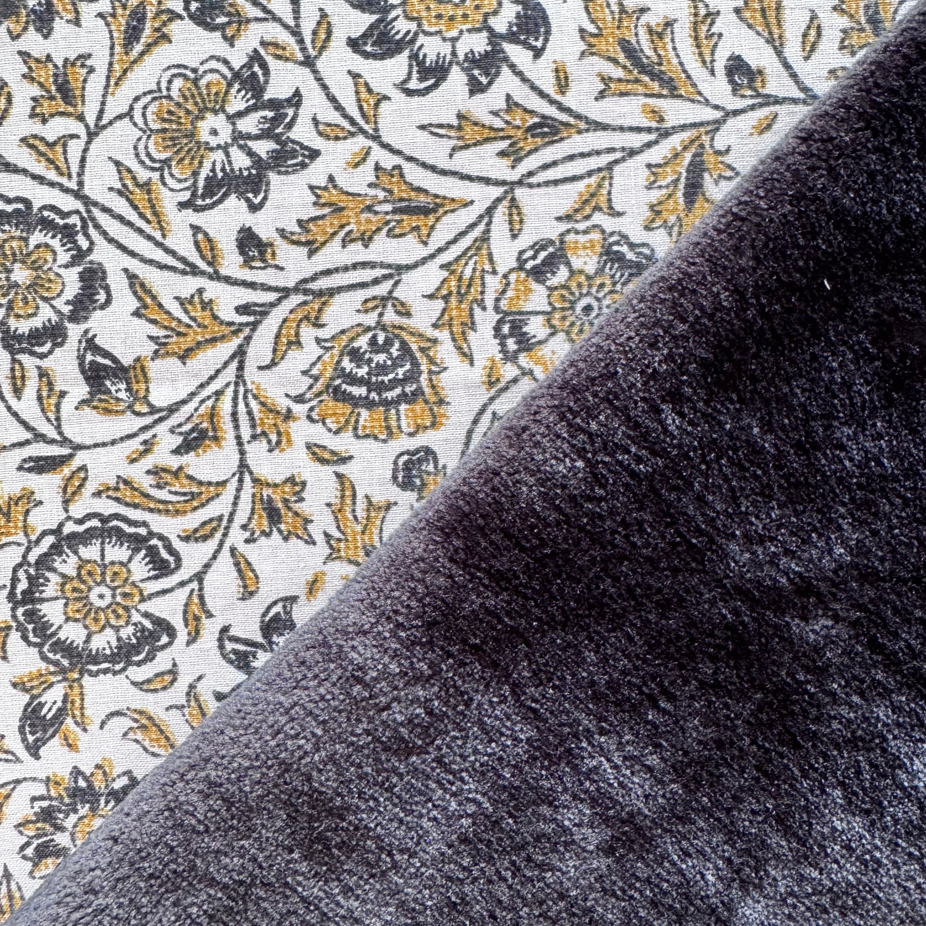 Kit Bouillotte coeur noir/fleurs ocre