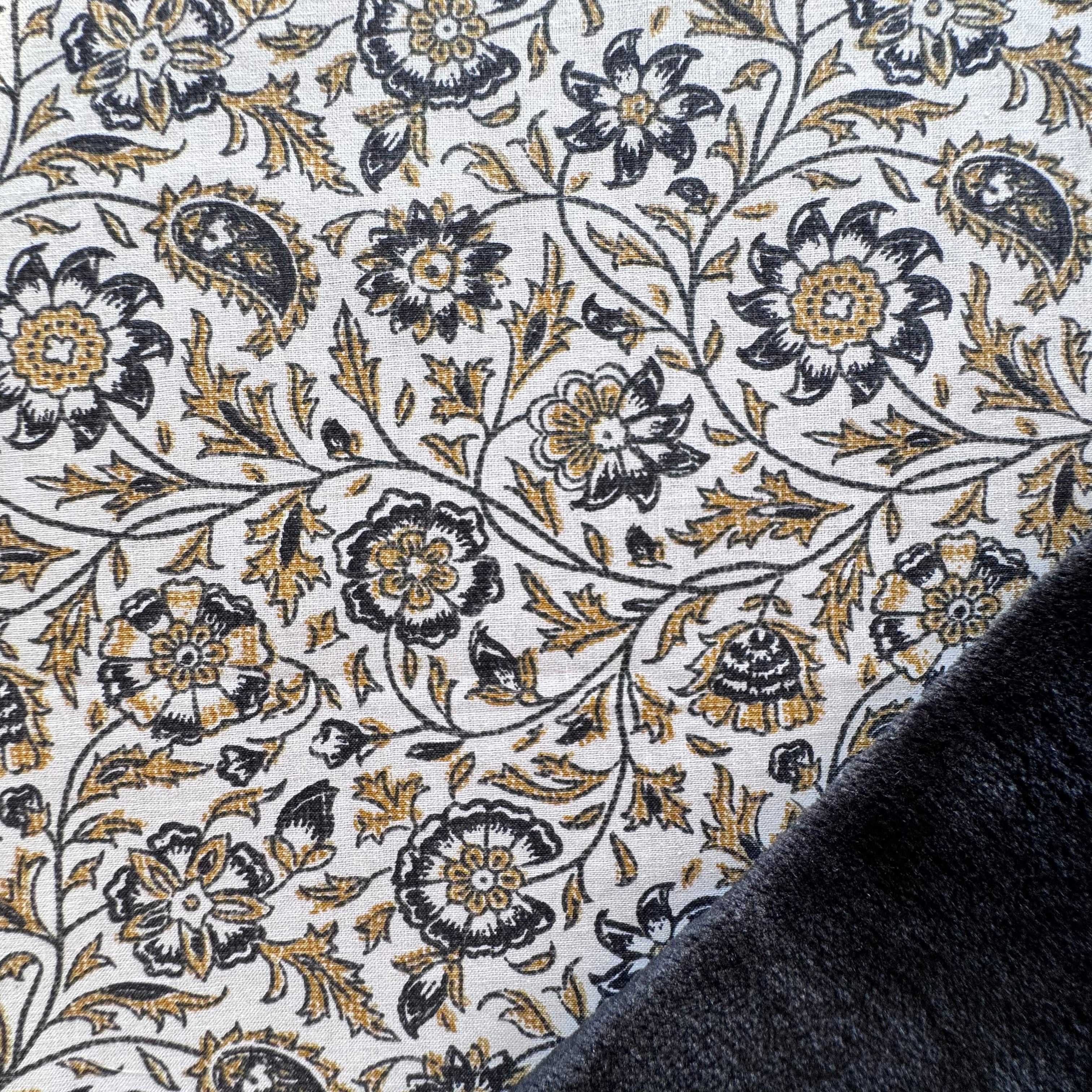 Kit Bouillotte coeur noir/fleurs ocre