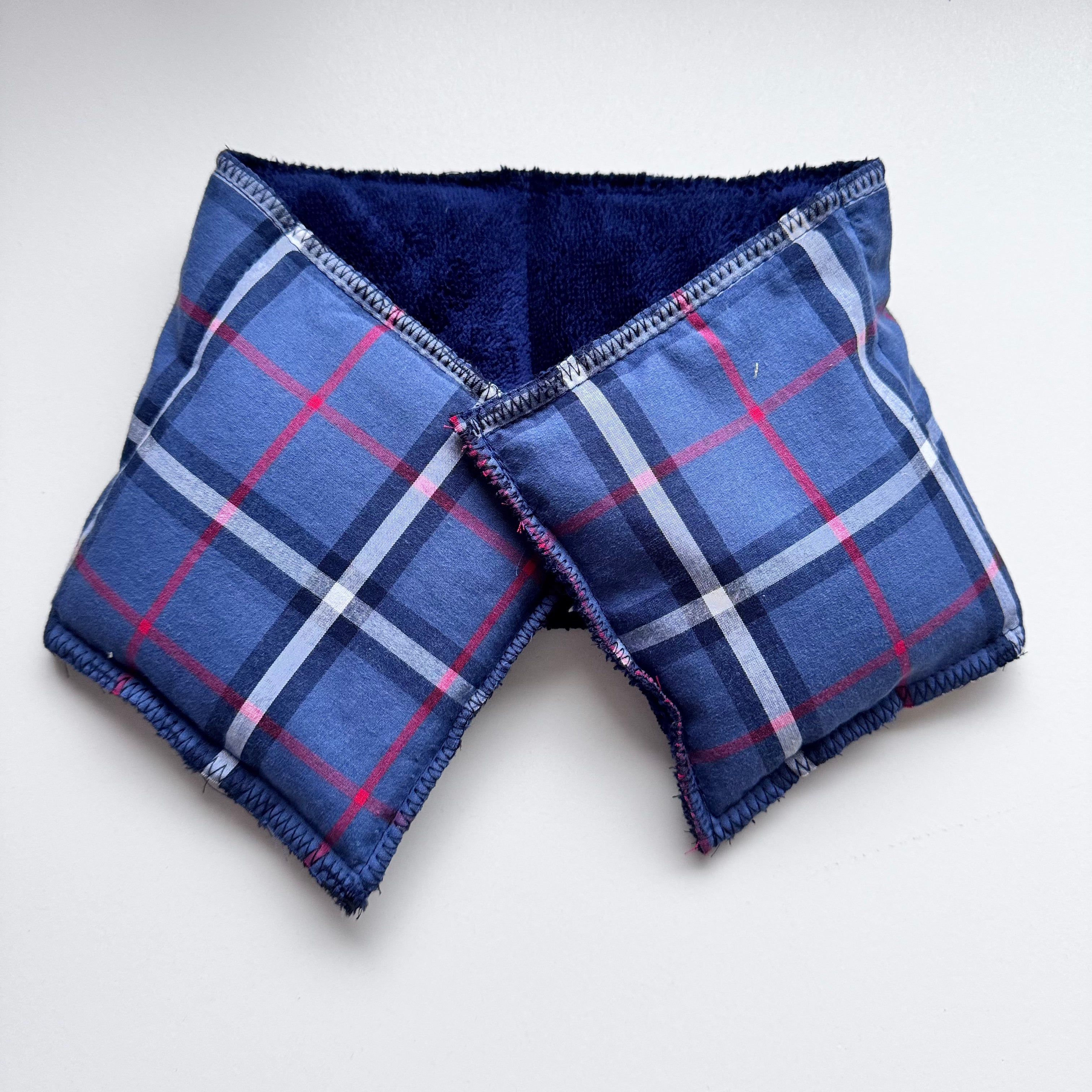 Bouillotte tour de cou rectangle écossaise  bleu/bleu