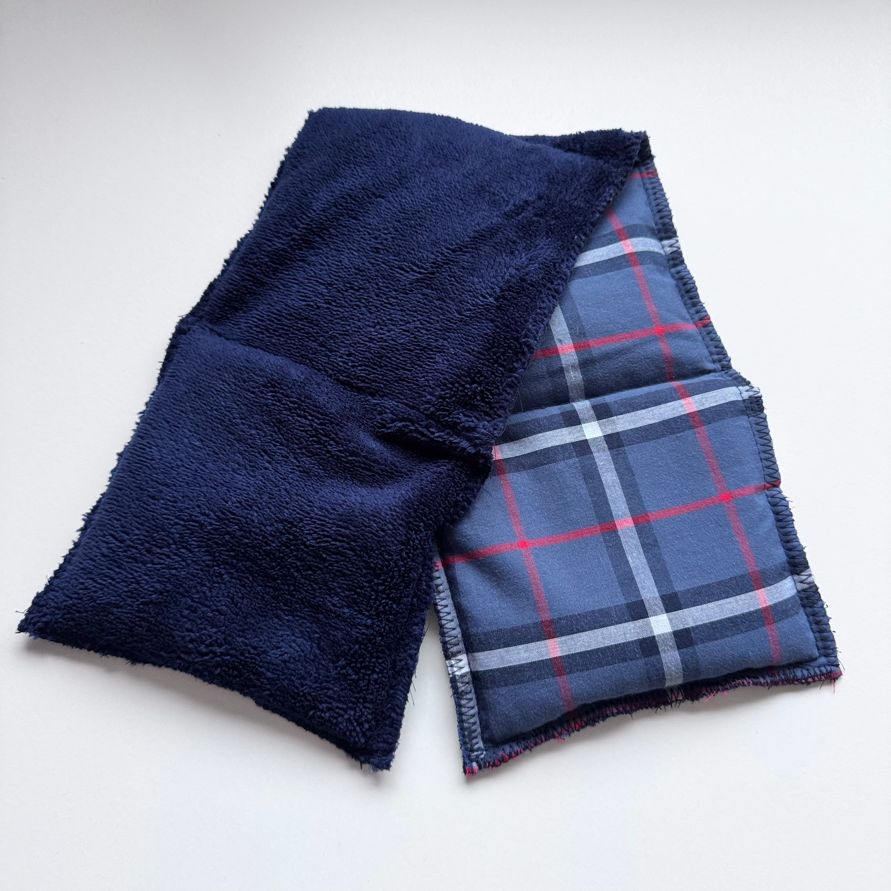 Bouillotte tour de cou rectangle écossaise  bleu/bleu