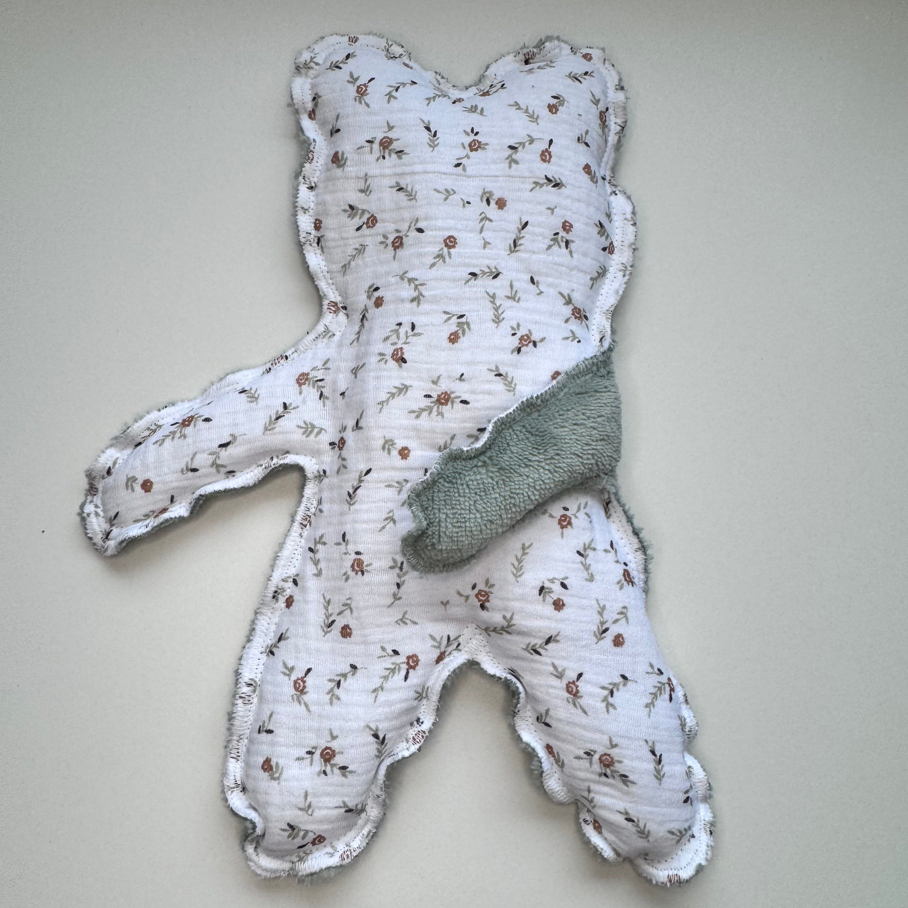 Bouillotte Ourson double gaze blanc/vert vert