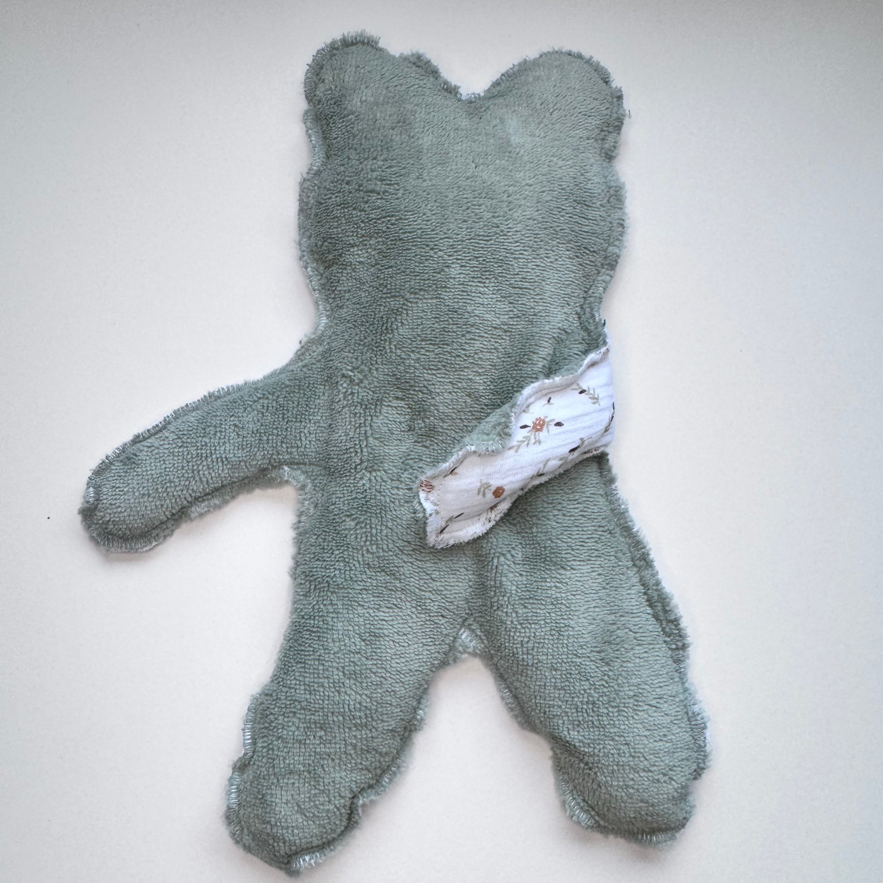 Bouillotte Ourson double gaze blanc/vert vert