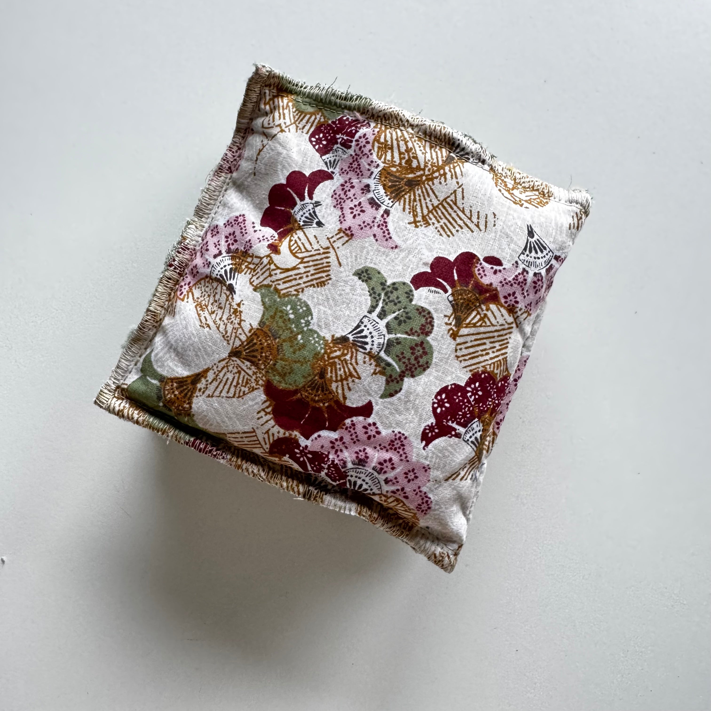 Bouillotte tour de cou rectangle bordeau/vert pale