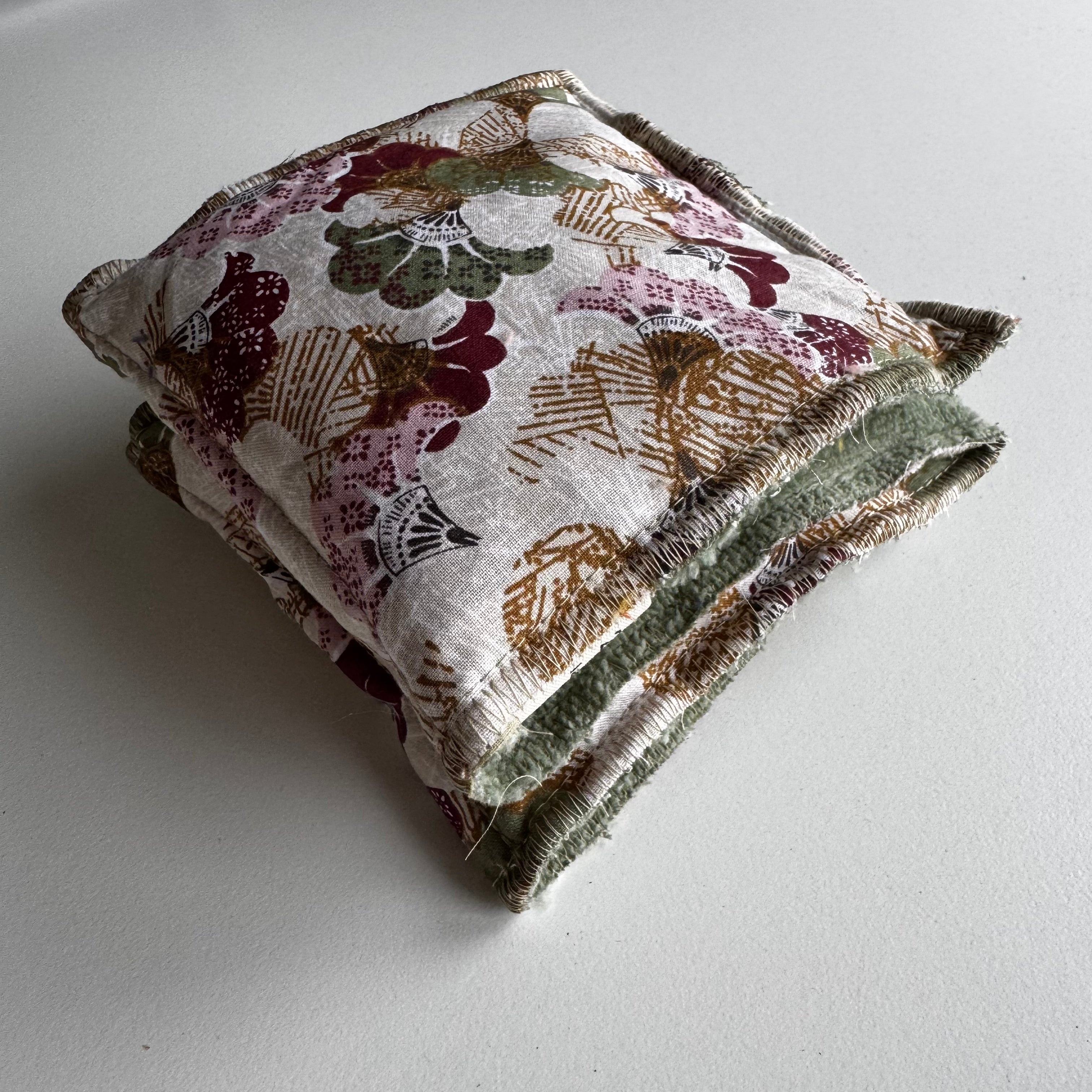 Bouillotte tour de cou rectangle bordeau/vert pale