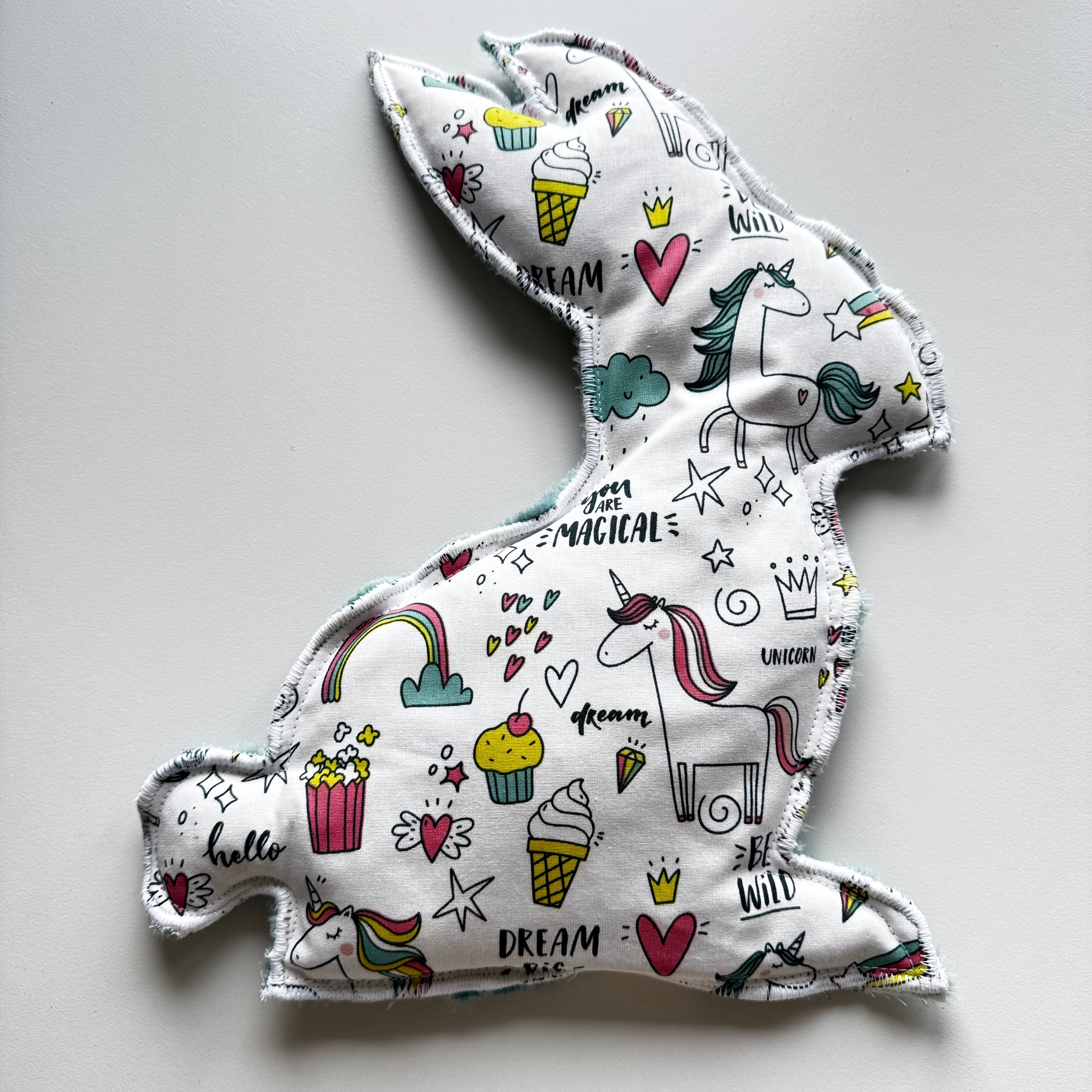 Bouillotte Lapin licorne blanc/bleu lagon