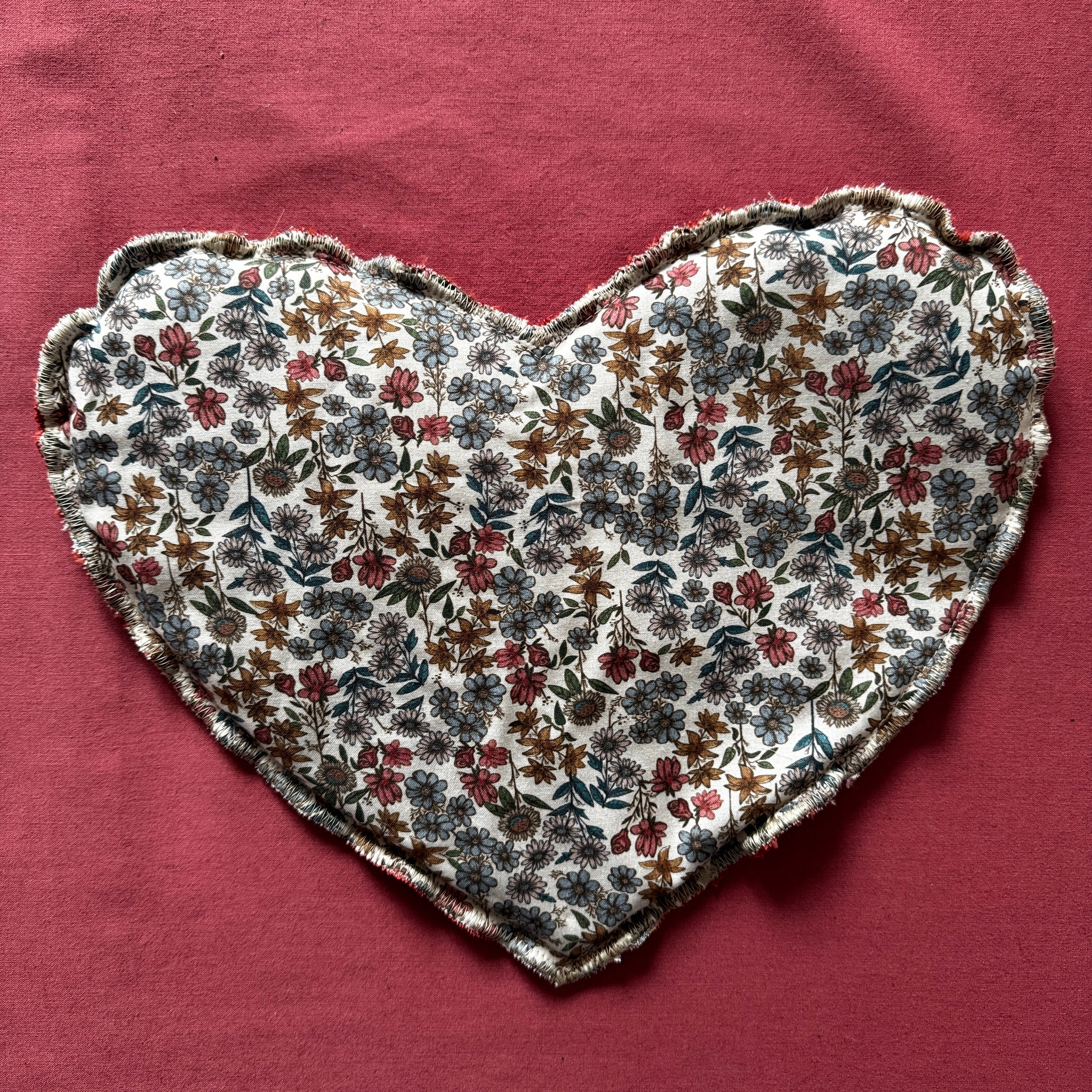 Bouillotte Coeur fleurs beige/brique