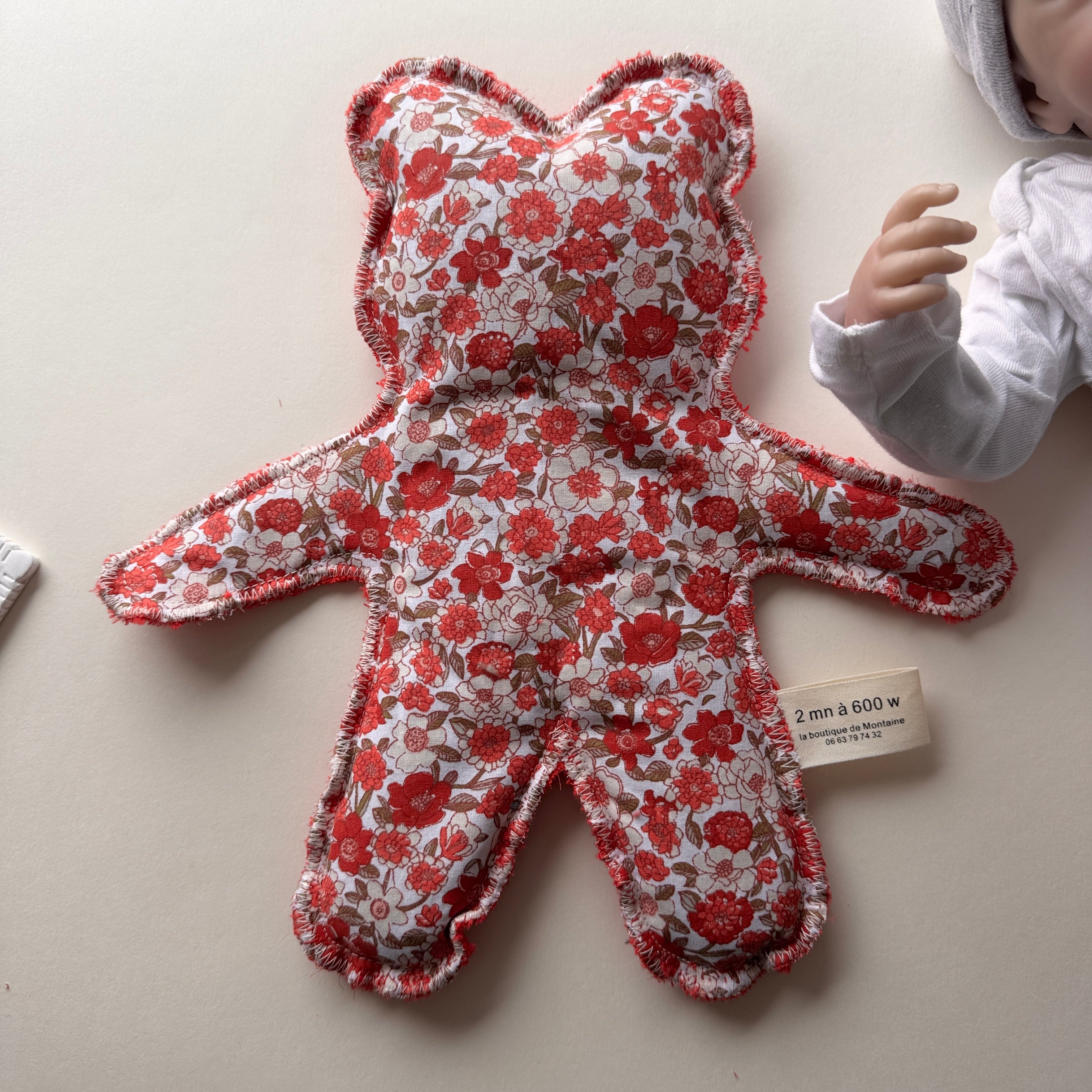 Bouillotte Ourson rouge à fleurs