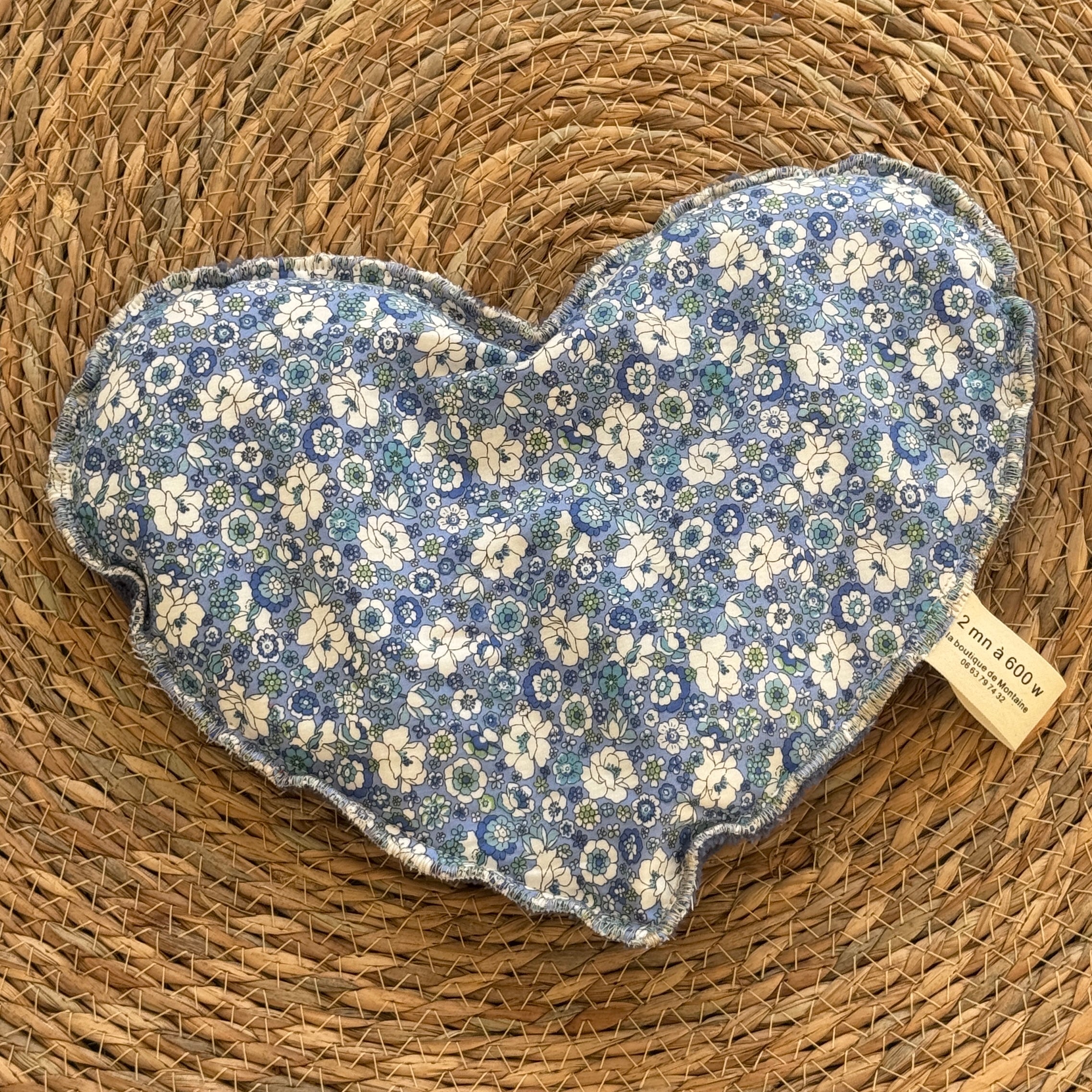 Bouillotte Coeur  fleuri bleu/bleu
