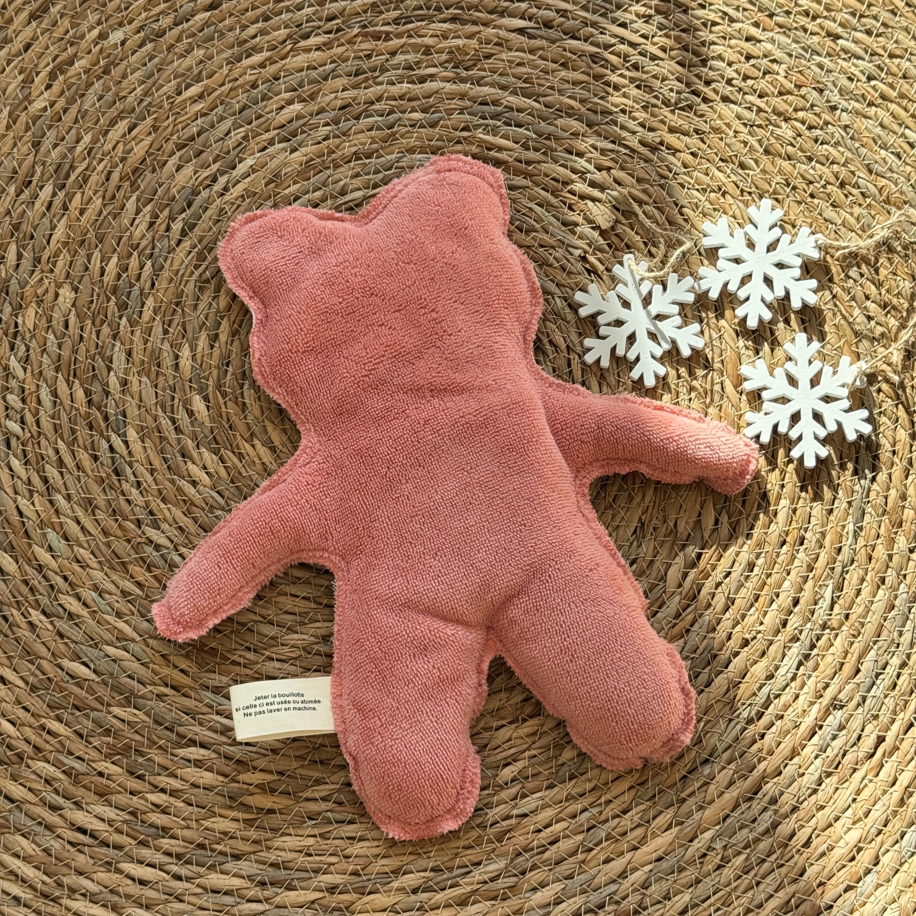 Bouillotte Ourson carreaux saumon, vert, ivoire