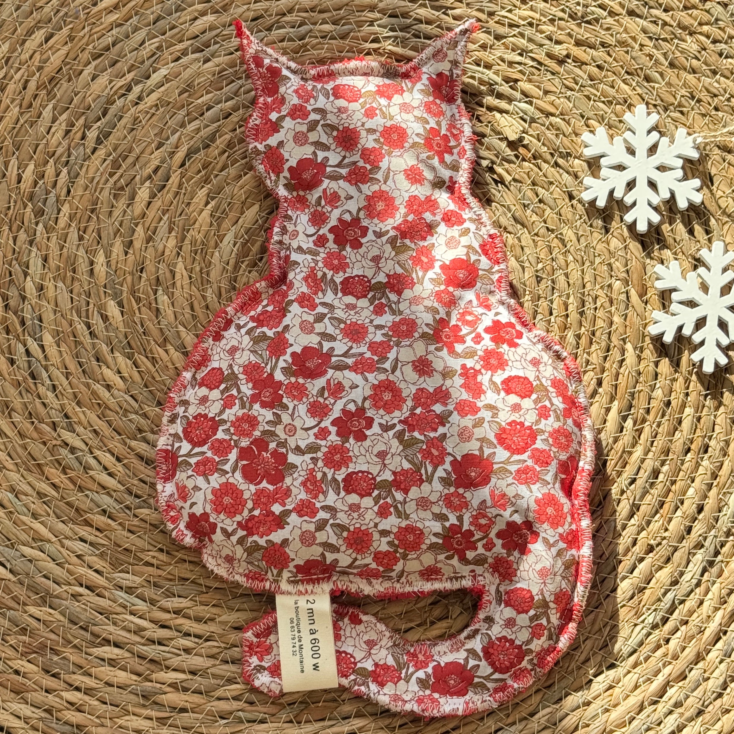 Bouillotte Chat fleurettes rouge