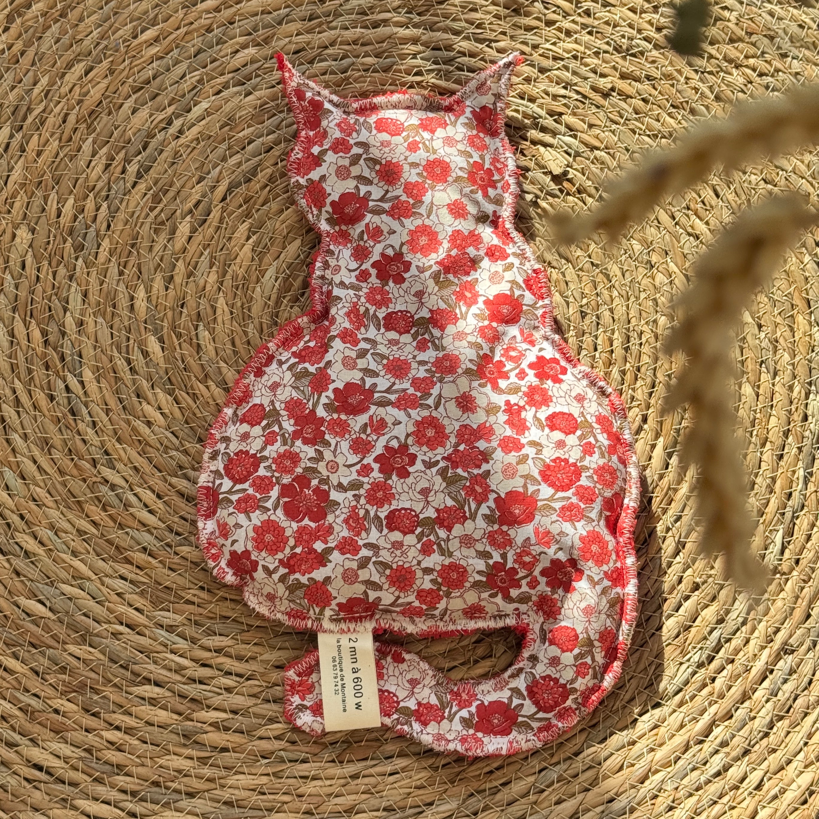 Bouillotte Chat fleurettes rouge