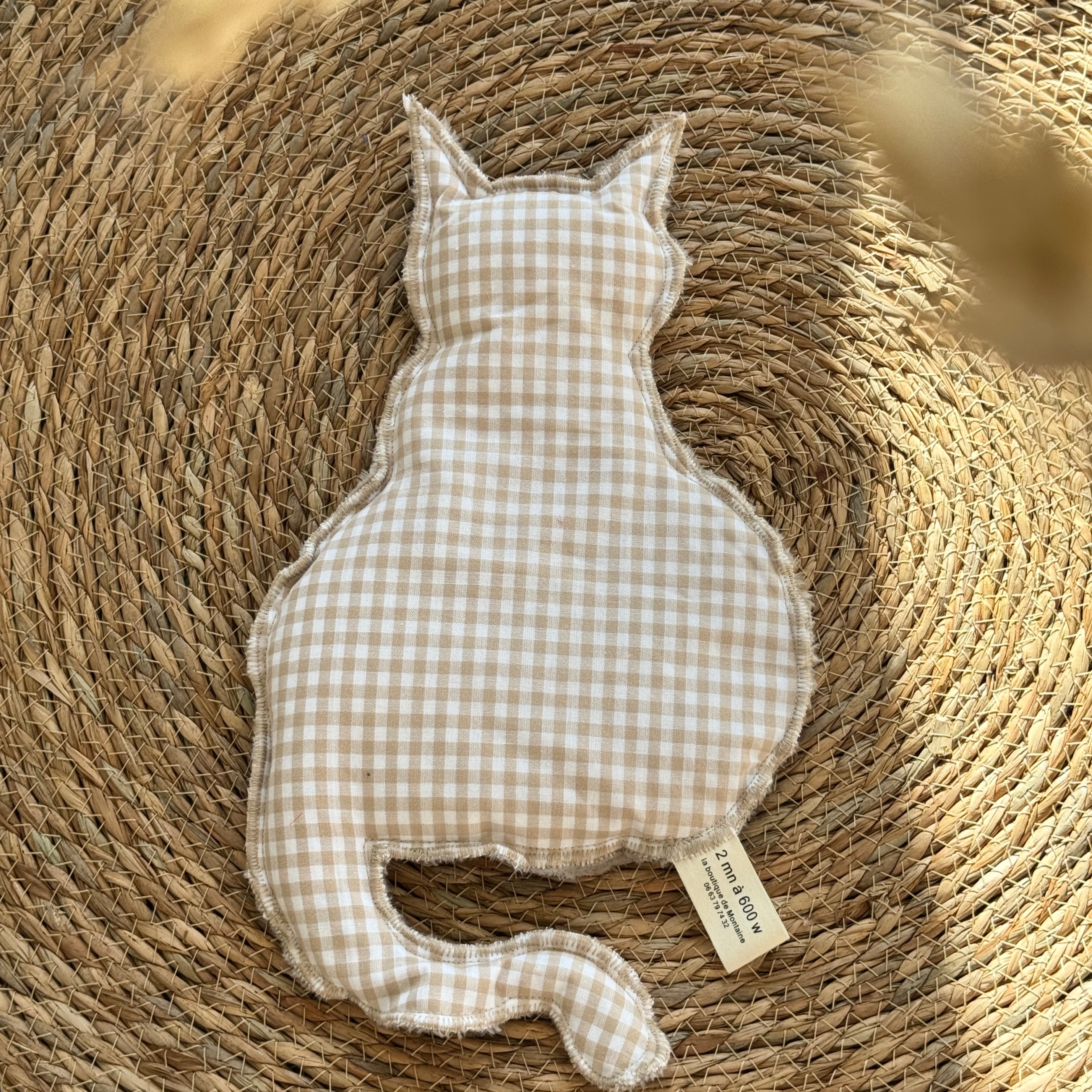 Bouillotte Chat vichy beige/blanc