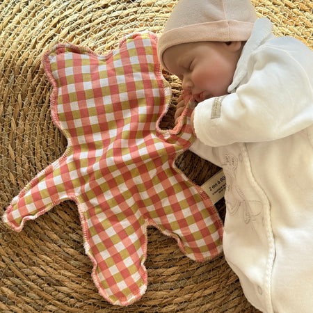 Bouillotte Ourson carreaux saumon, vert, ivoire