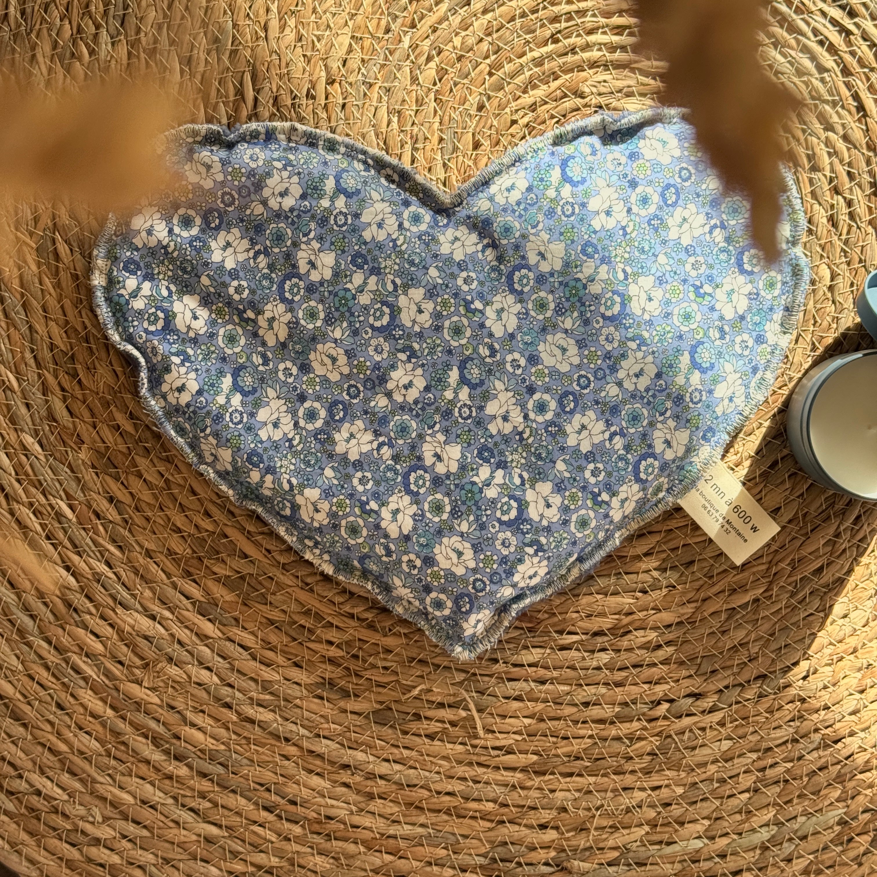 Bouillotte Coeur  fleuri bleu/bleu
