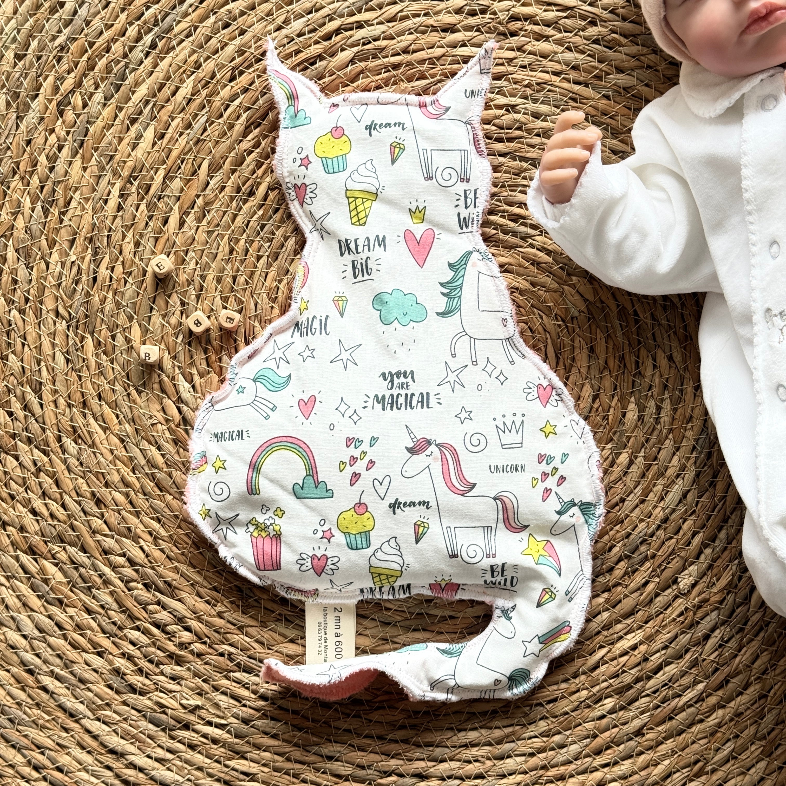 Bouillotte Chat licorne saumon/blanc