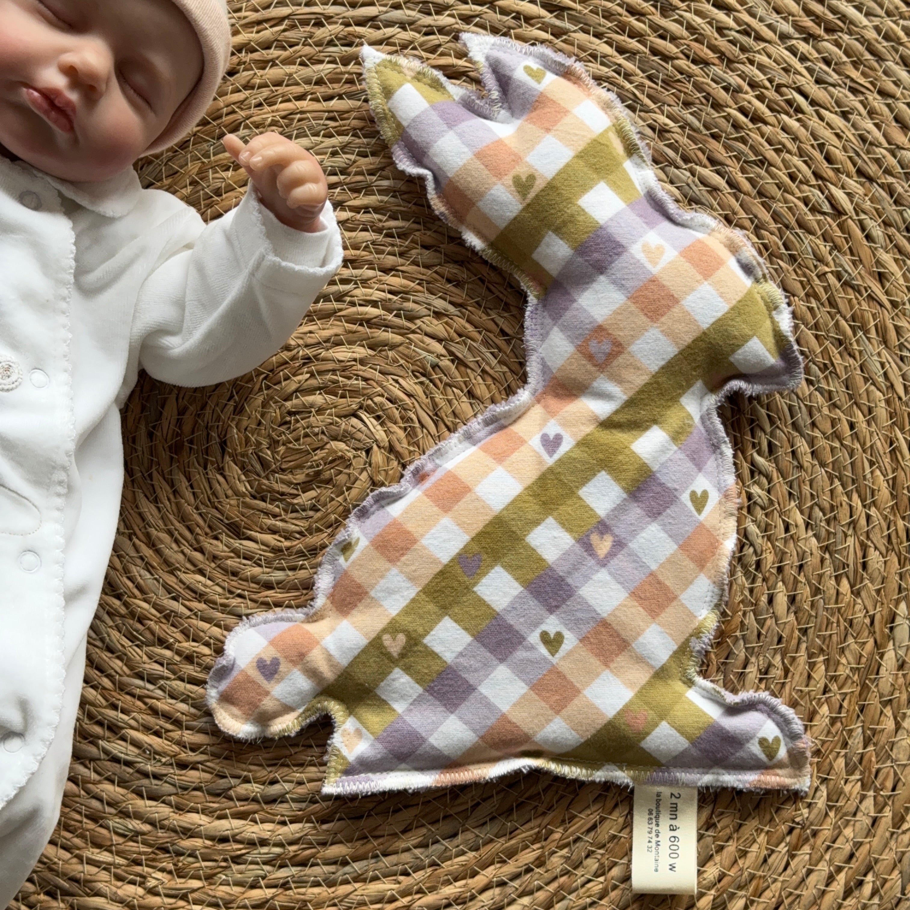 Bouillotte Lapin vichy coeur/vert/saumon/mauve