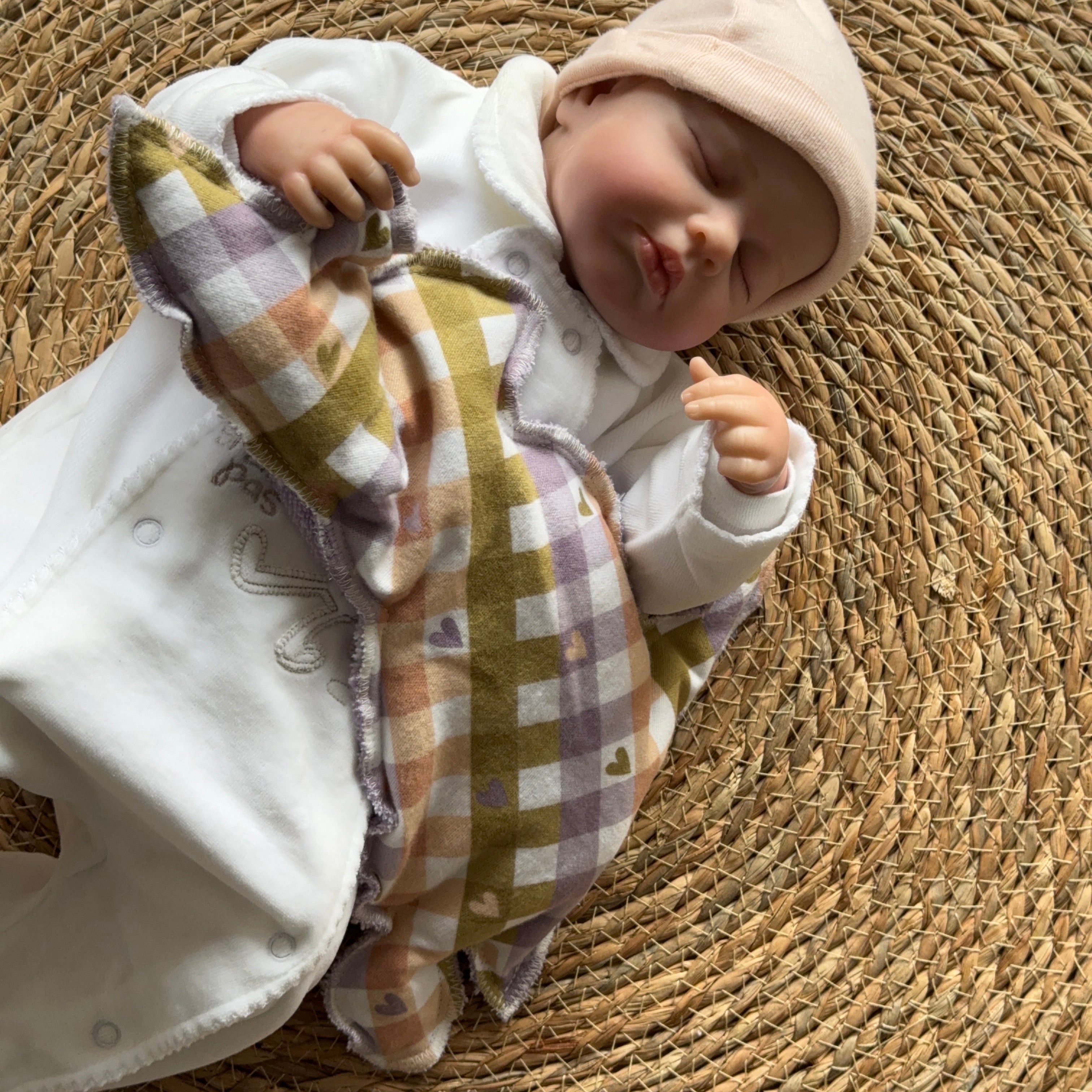 Bouillotte Lapin vichy coeur/vert/saumon/mauve