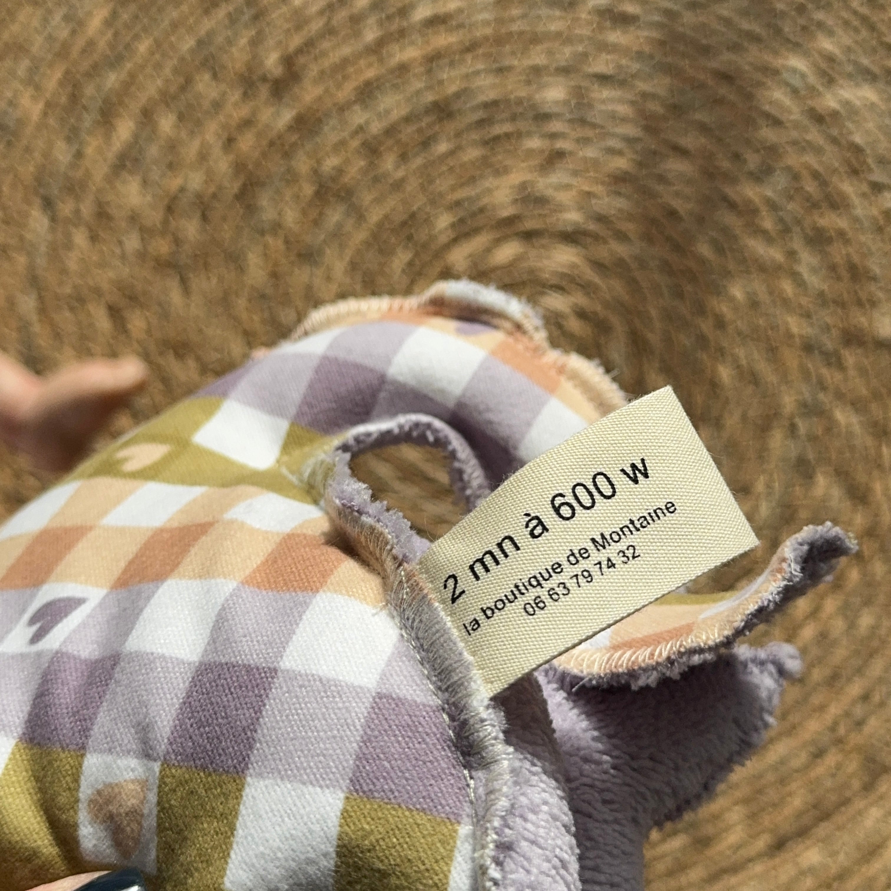 Bouillotte Chat vichy saumon/vert/mauve/coeur