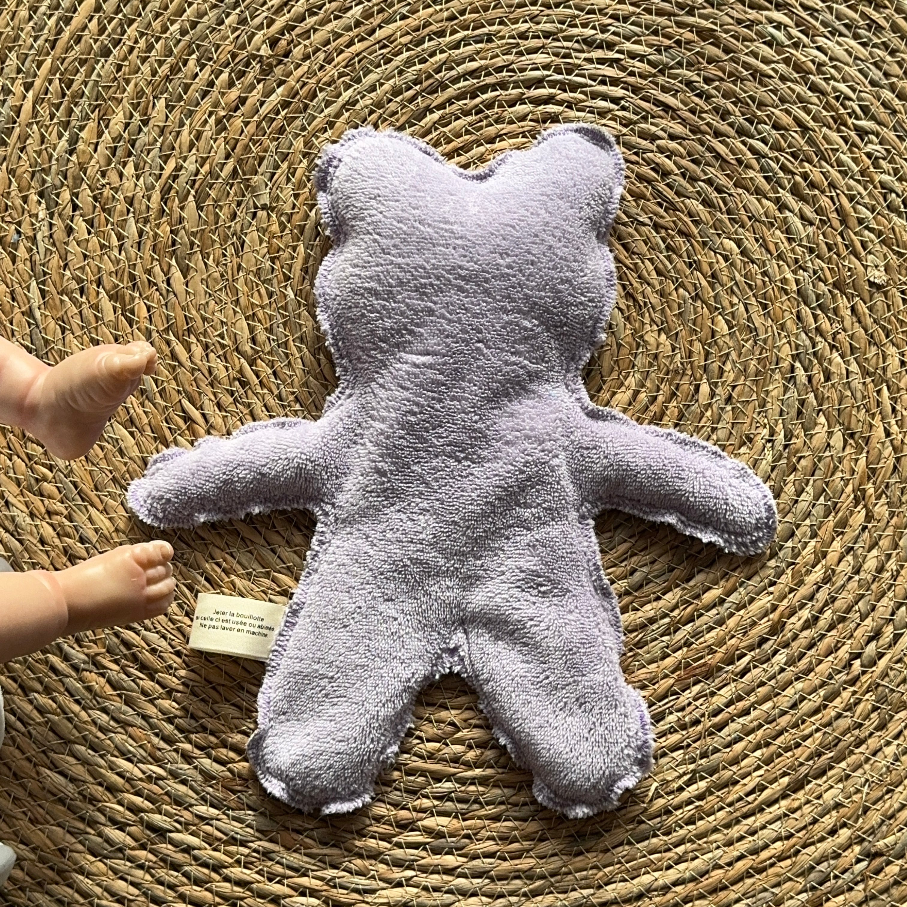 Bouillotte Ourson vichy mauve/vert/saumon/coeur