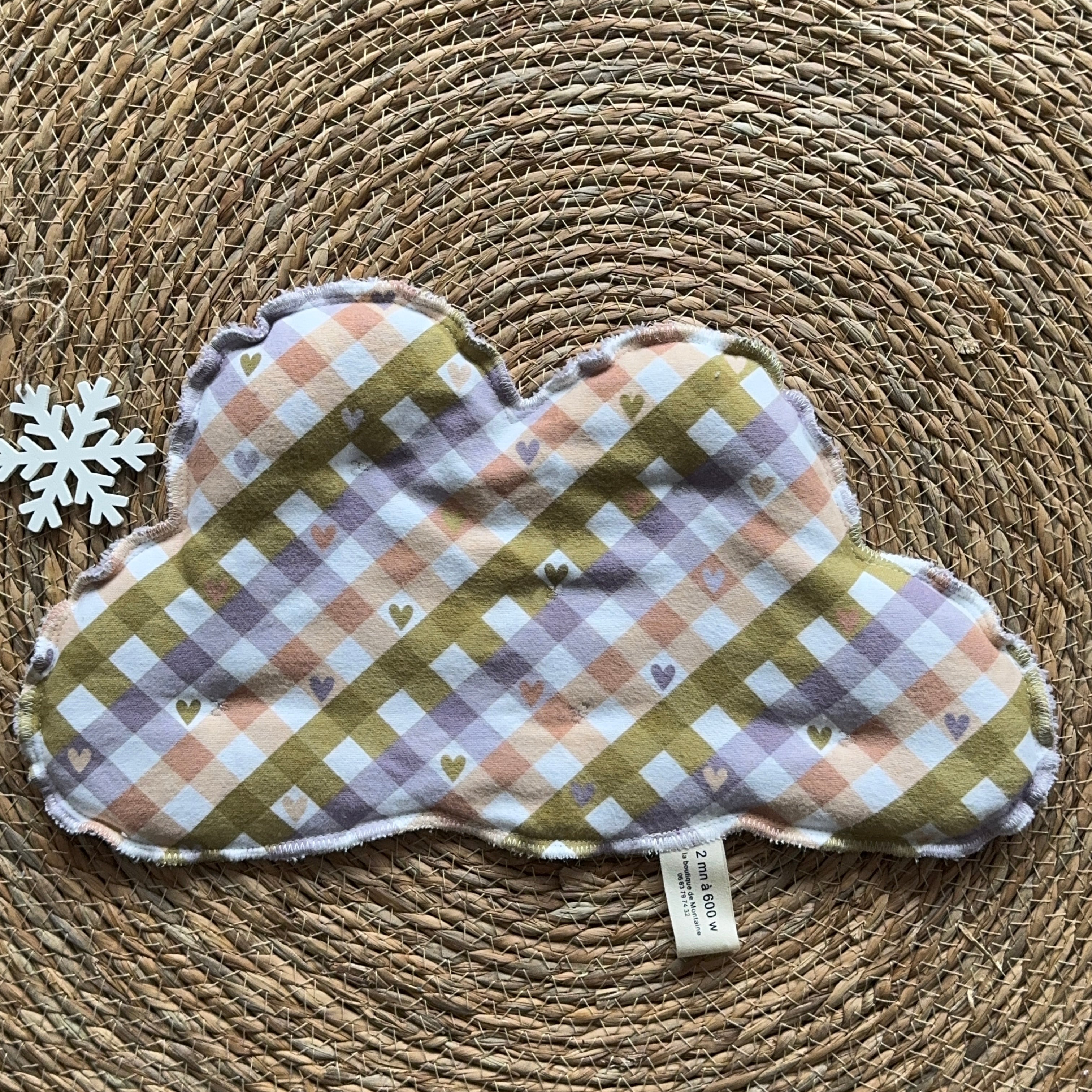 Bouillotte Nuage vichy vert/saumon/mauve/coeur