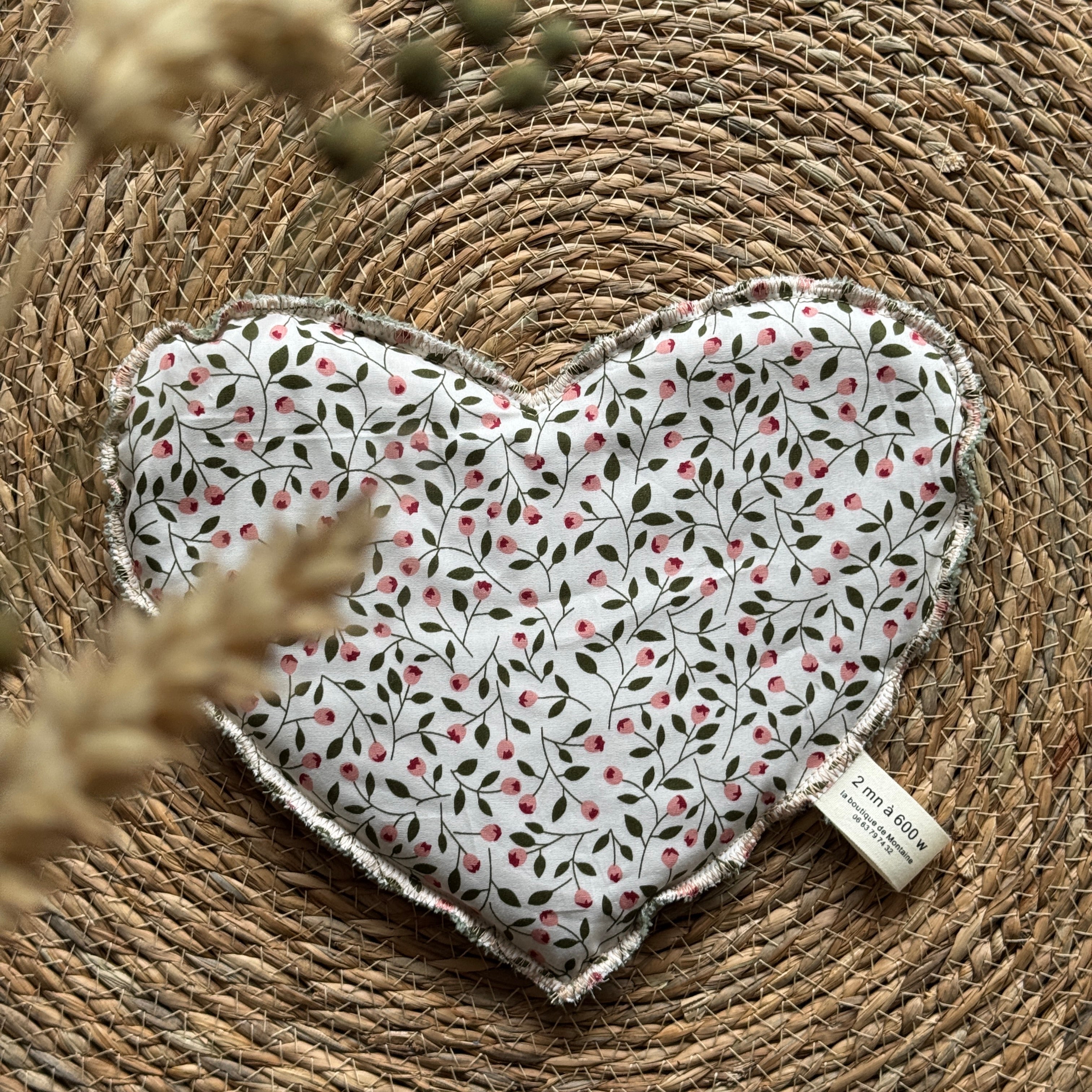 Bouillotte Coeur fleurette vert/rose