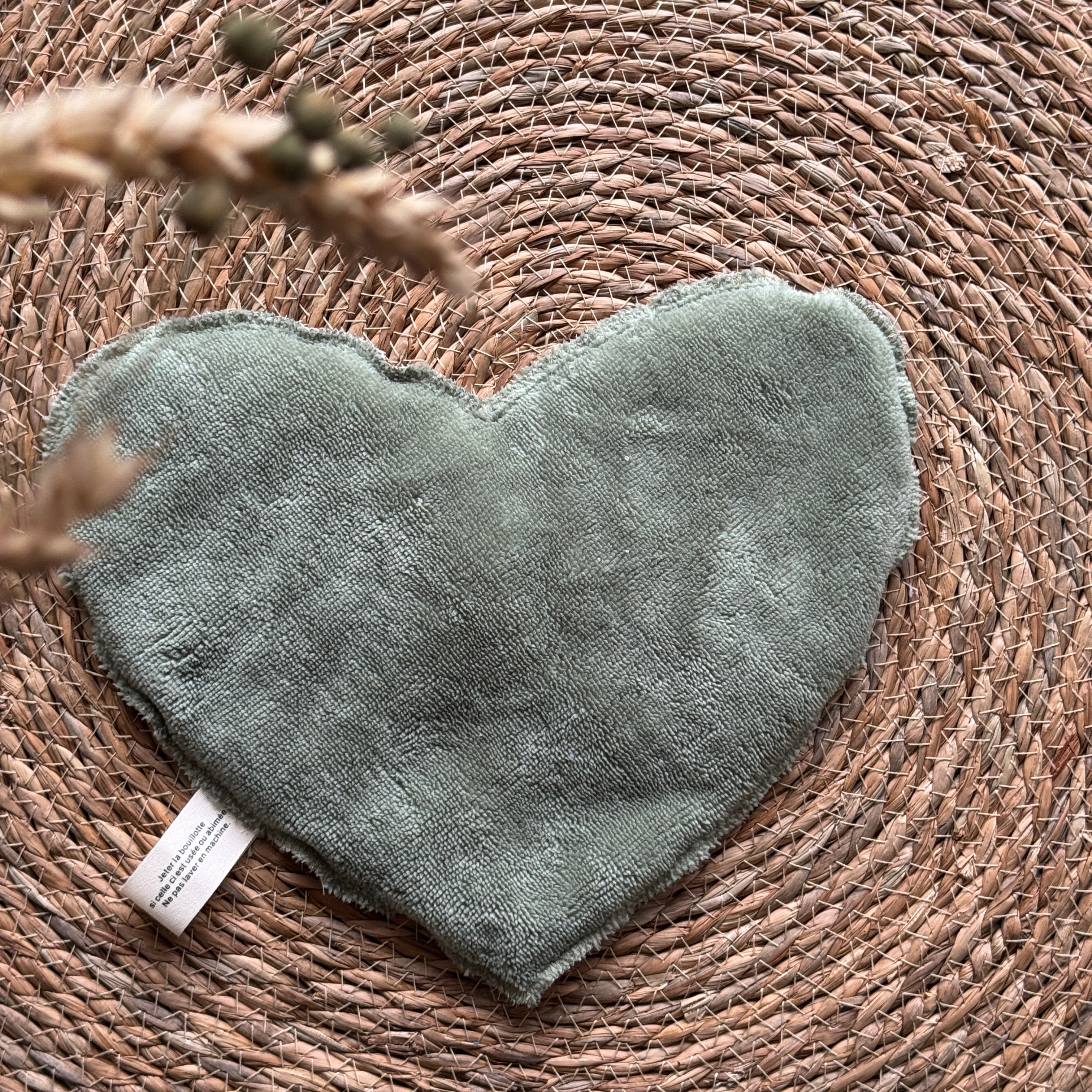 Bouillotte Coeur fleurette vert/rose