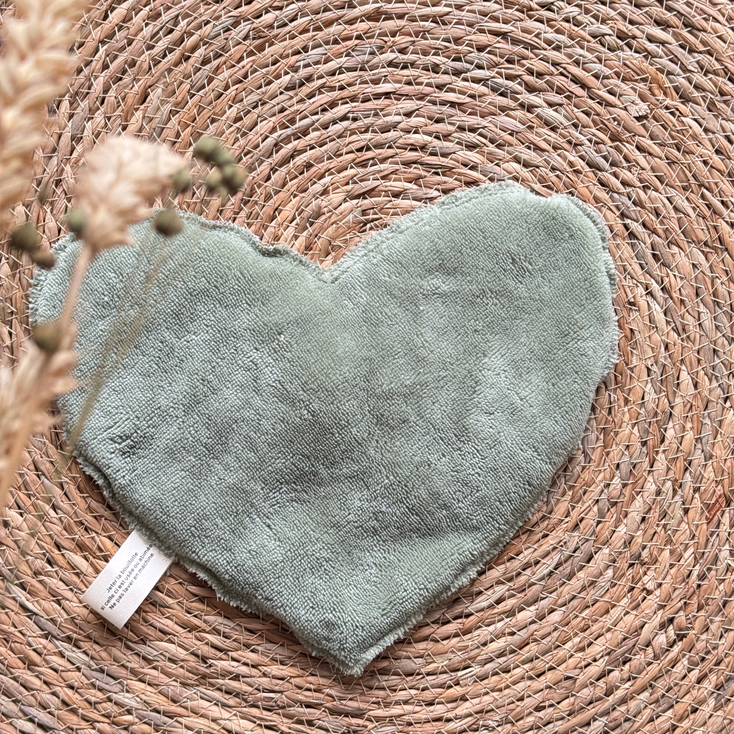 Bouillotte Coeur fleurette vert/rose