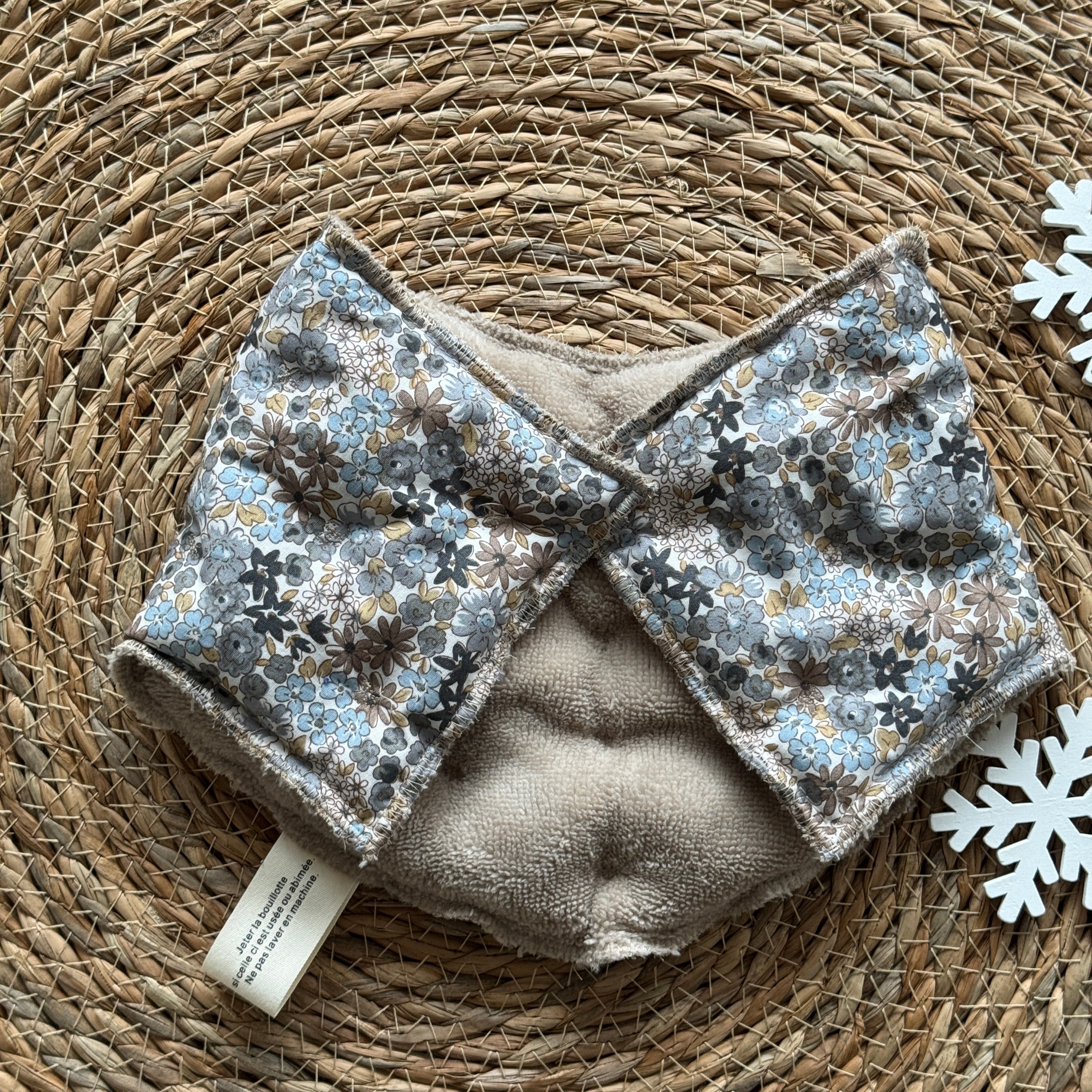 Bouillotte Tour de cou ergonomique fleur beige/gris/bleu