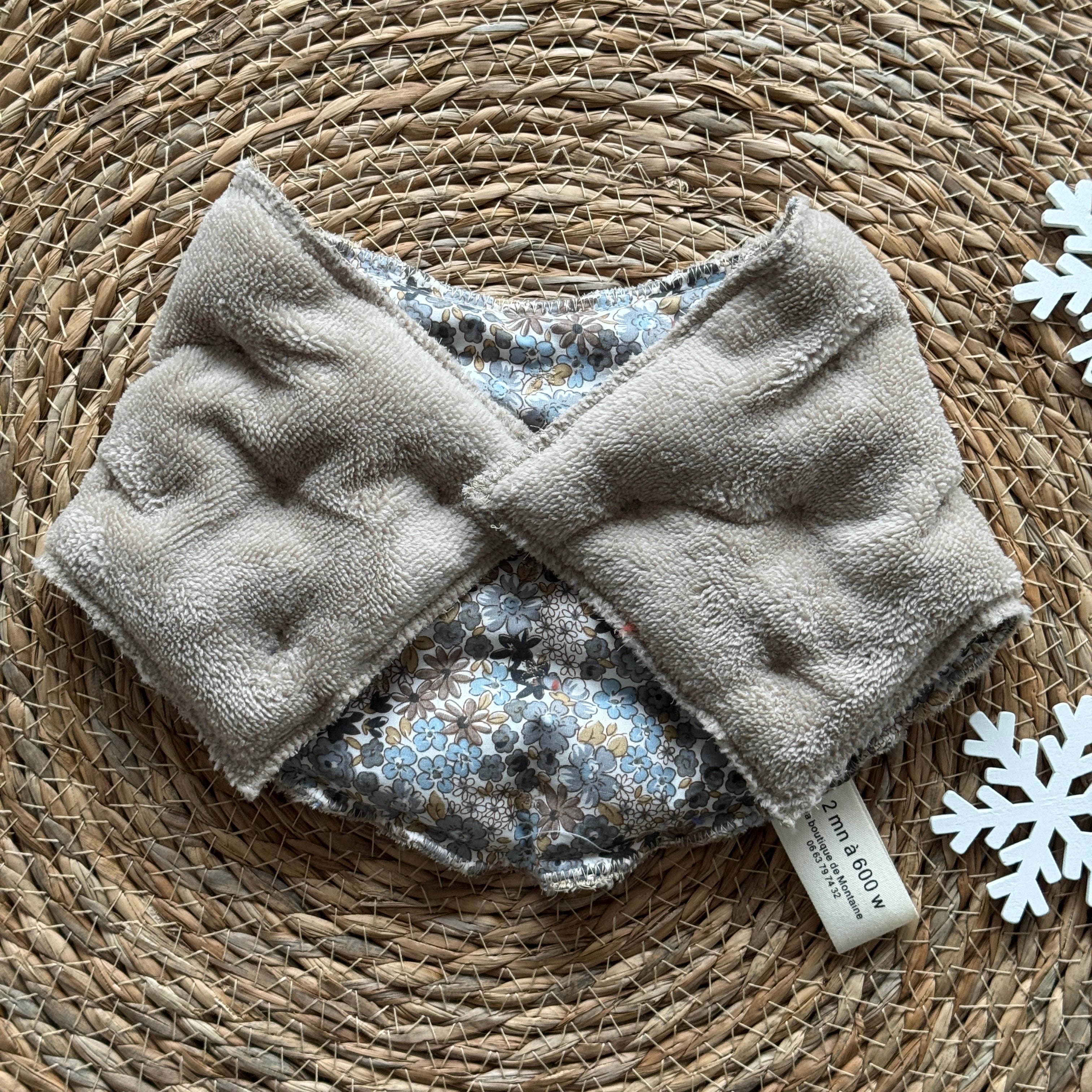 Bouillotte Tour de cou ergonomique fleur beige/gris/bleu