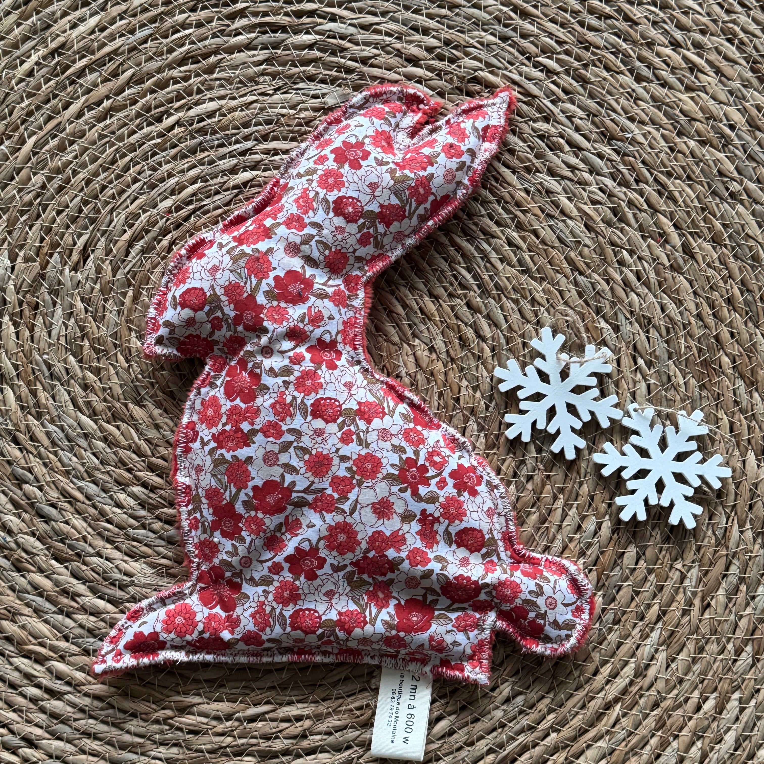 Bouillotte Lapin fleurs rouge/rouge